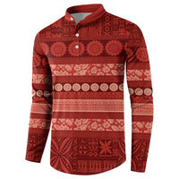 Fiji Marau na Kerisimasi Button Sweatshirt Red Tapa Masi Inspired Christmas LT9 - Polynesian Pride