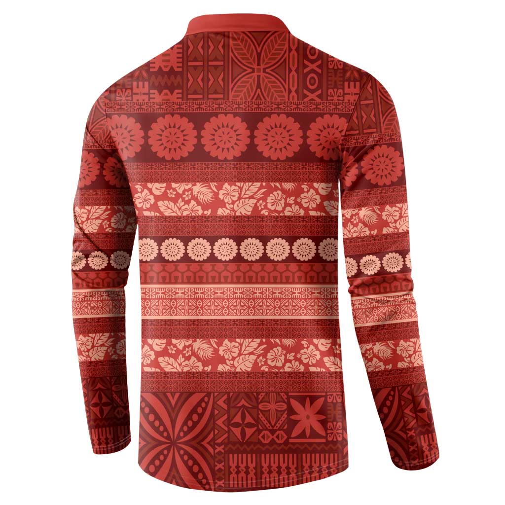 Fiji Marau na Kerisimasi Button Sweatshirt Red Tapa Masi Inspired Christmas LT9 - Polynesian Pride