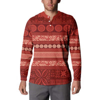 Fiji Marau na Kerisimasi Button Sweatshirt Red Tapa Masi Inspired Christmas LT9 - Polynesian Pride