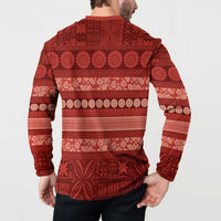 Fiji Marau na Kerisimasi Button Sweatshirt Red Tapa Masi Inspired Christmas LT9 - Polynesian Pride