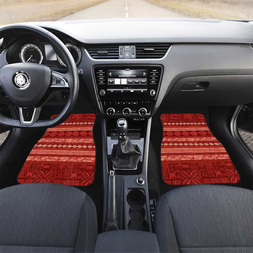 Fiji Marau na Kerisimasi Car Mats Red Tapa Masi Inspired Christmas LT9 Set 2pcs - Front Red - Polynesian Pride