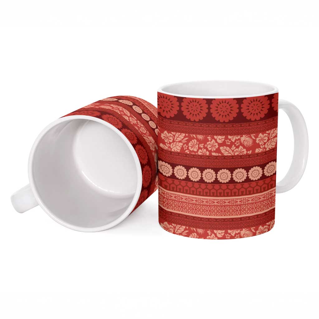 Fiji Marau na Kerisimasi Ceramic Mug Red Tapa Masi Inspired Christmas - Polynesian Pride