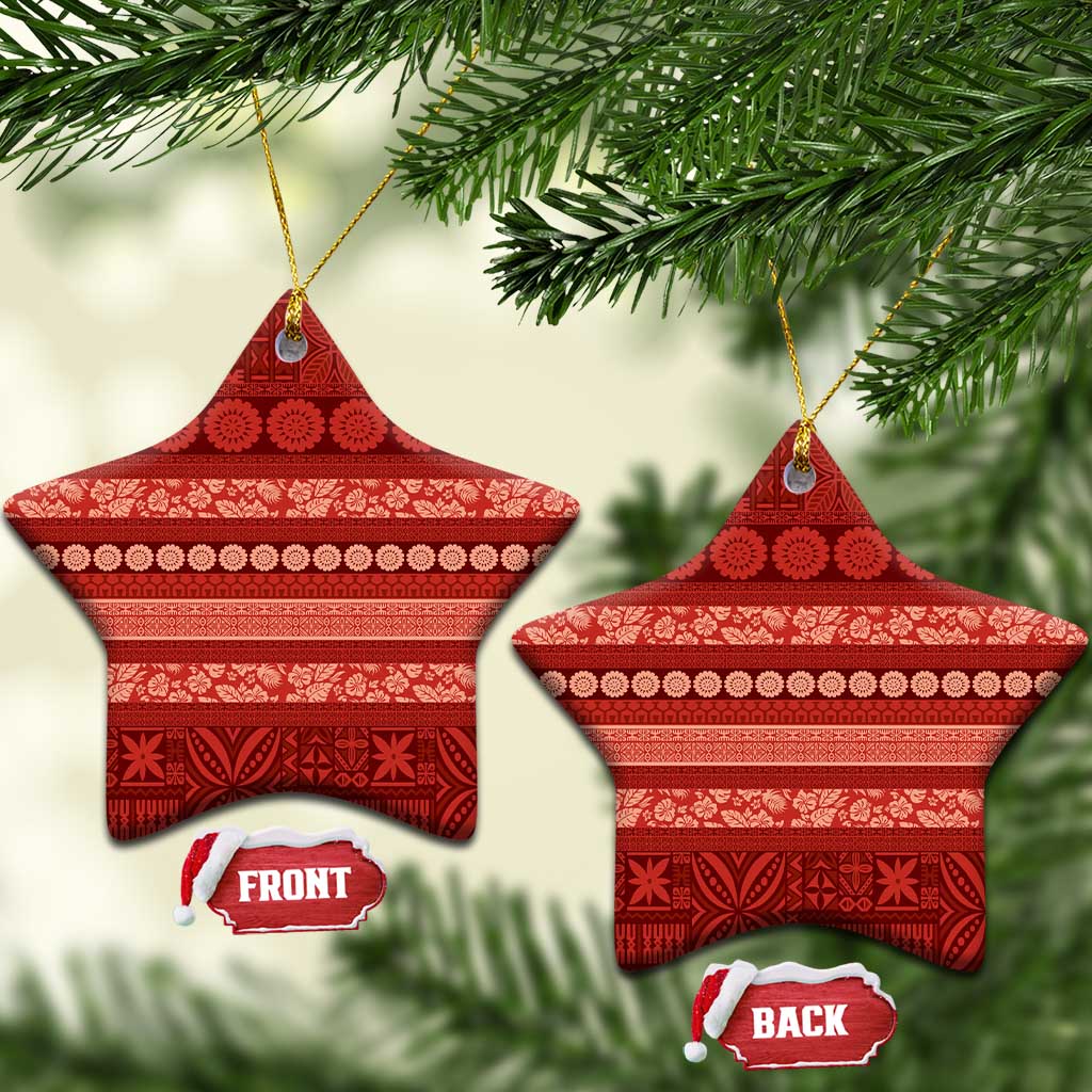 Fiji Marau na Kerisimasi Ceramic Ornament Red Tapa Masi Inspired Christmas - Polynesian Pride