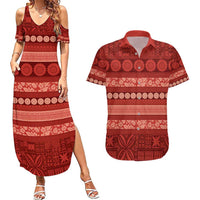 Fiji Marau na Kerisimasi Couples Matching Summer Maxi Dress and Hawaiian Shirt Red Tapa Masi Inspired Christmas - Polynesian Pride