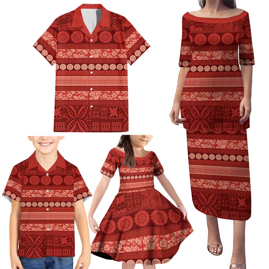 Fiji Marau na Kerisimasi Family Matching Puletasi and Hawaiian Shirt Red Tapa Masi Inspired Christmas LT9 - Polynesian Pride