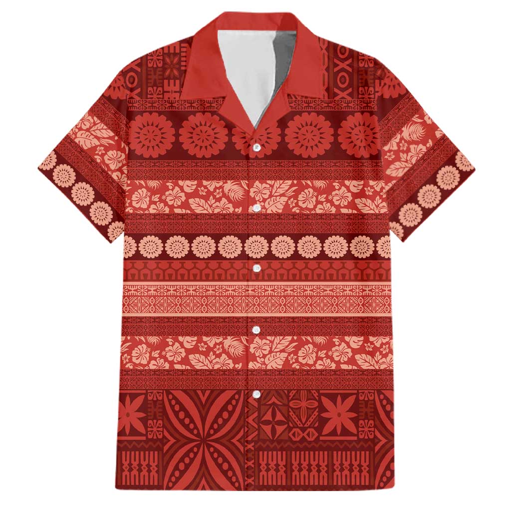 Fiji Marau na Kerisimasi Family Matching Puletasi and Hawaiian Shirt Red Tapa Masi Inspired Christmas LT9 Dad's Shirt - Short Sleeve Red - Polynesian Pride