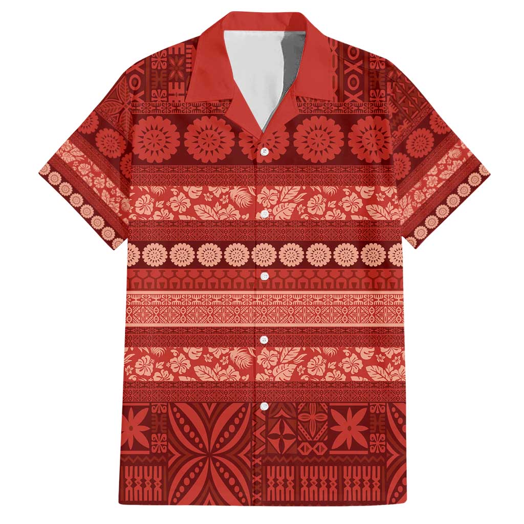 Fiji Marau na Kerisimasi Family Matching Short Sleeve Bodycon Dress and Hawaiian Shirt Red Tapa Masi Inspired Christmas - Polynesian Pride