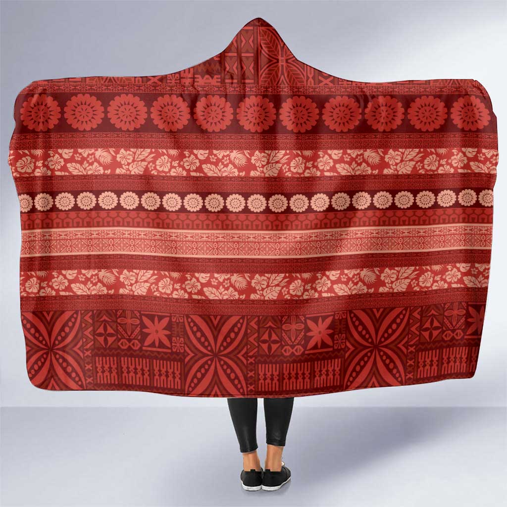 Fiji Marau na Kerisimasi Hooded Blanket Red Tapa Masi Inspired Christmas LT9 One Size Red - Polynesian Pride