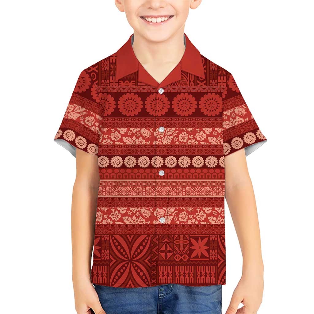 Fiji Marau na Kerisimasi Kid Hawaiian Shirt Red Tapa Masi Inspired Christmas LT9 Kid Red - Polynesian Pride
