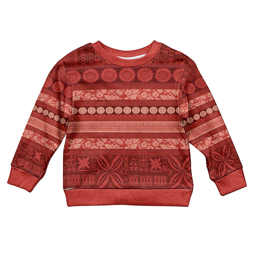 Fiji Marau na Kerisimasi Kid Ugly Christmas Sweater Red Tapa Masi Inspired Christmas LT9 Kid Red - Polynesian Pride
