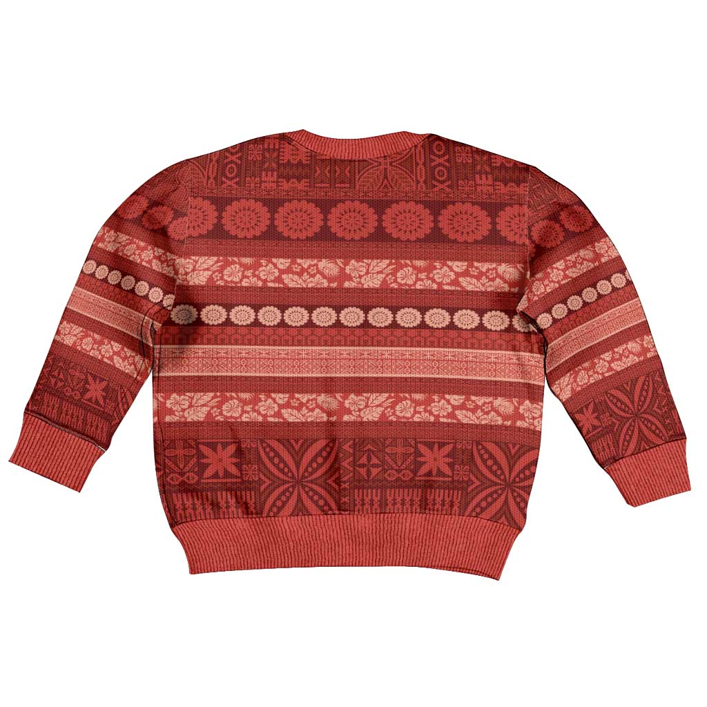 Fiji Marau na Kerisimasi Kid Ugly Christmas Sweater Red Tapa Masi Inspired Christmas LT9 - Polynesian Pride