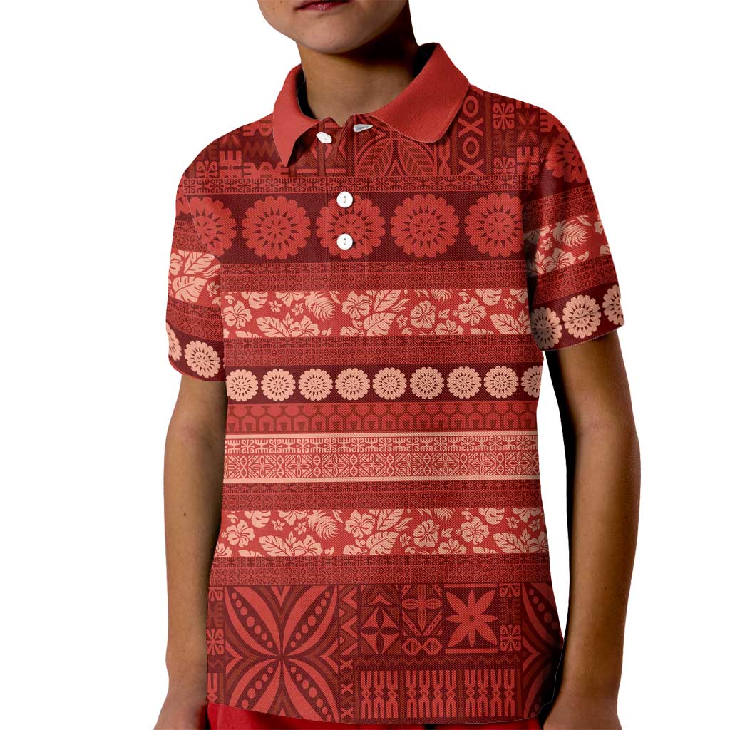 Fiji Marau na Kerisimasi Kid Polo Shirt Red Tapa Masi Inspired Christmas LT9 Kid Red - Polynesian Pride