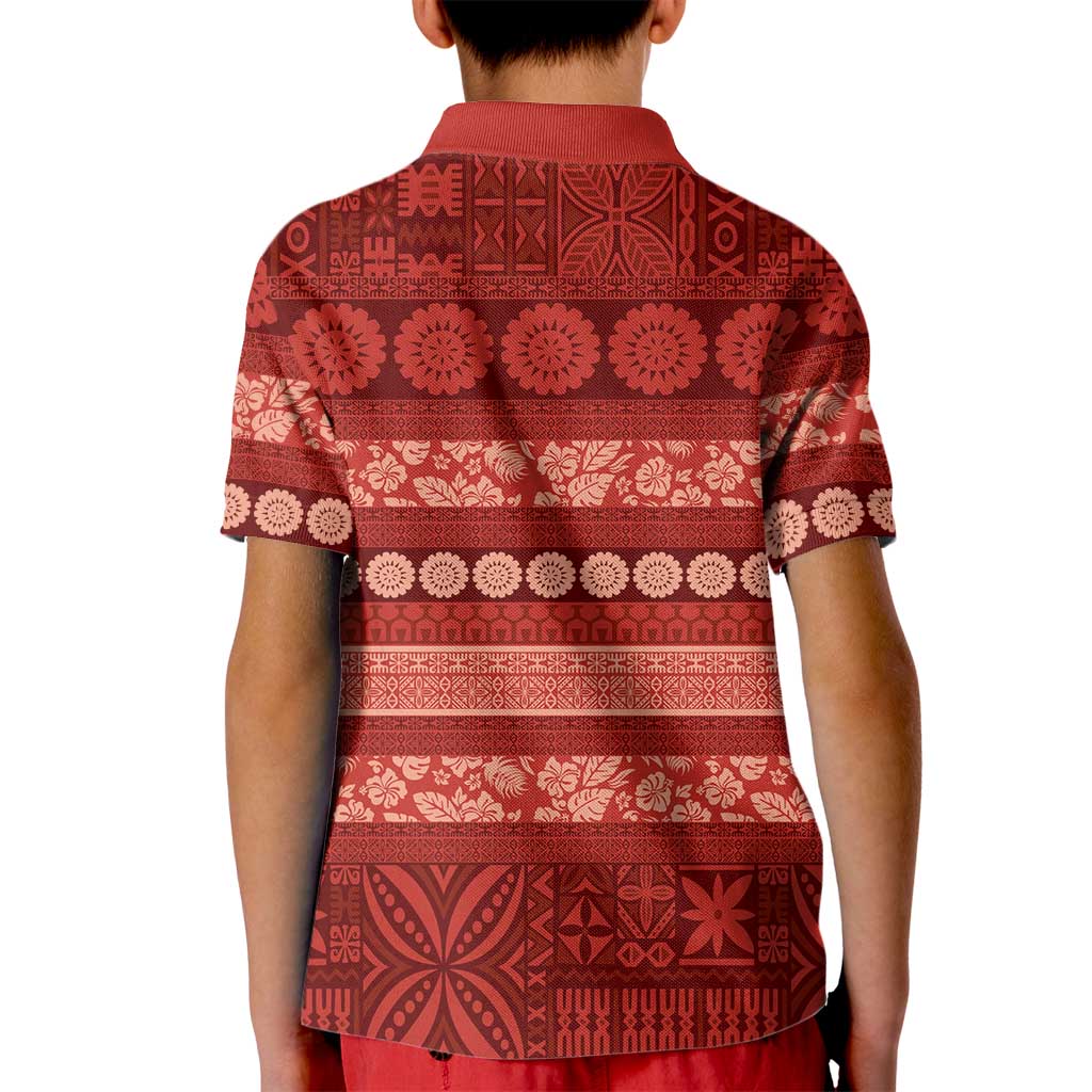 Fiji Marau na Kerisimasi Kid Polo Shirt Red Tapa Masi Inspired Christmas LT9 - Polynesian Pride