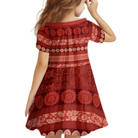 Fiji Marau na Kerisimasi Kid Short Sleeve Dress Red Tapa Masi Inspired Christmas LT9 - Polynesian Pride