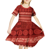 Fiji Marau na Kerisimasi Kid Short Sleeve Dress Red Tapa Masi Inspired Christmas LT9 - Polynesian Pride
