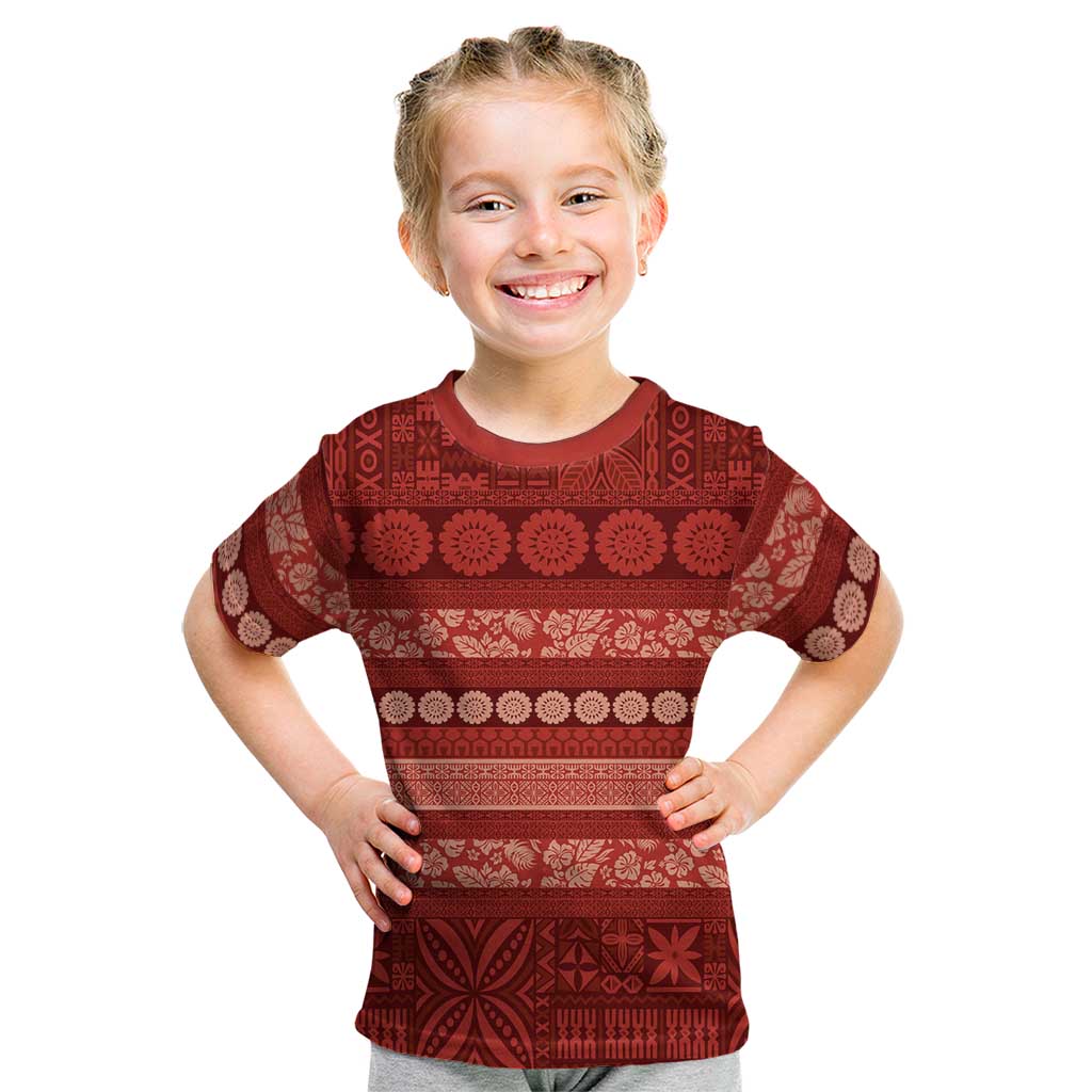 Fiji Marau na Kerisimasi Kid T Shirt Red Tapa Masi Inspired Christmas LT9 Red - Polynesian Pride