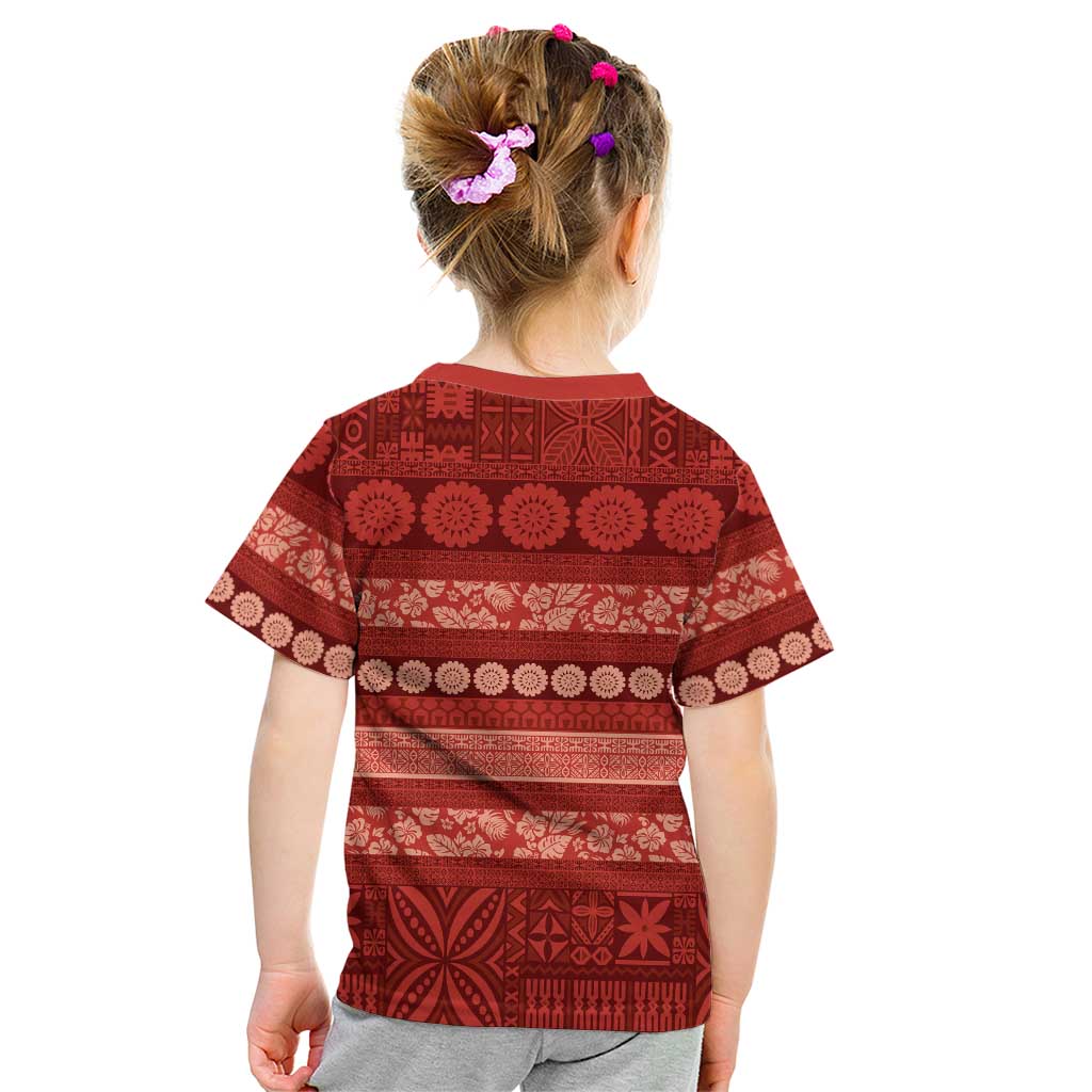 Fiji Marau na Kerisimasi Kid T Shirt Red Tapa Masi Inspired Christmas LT9 - Polynesian Pride