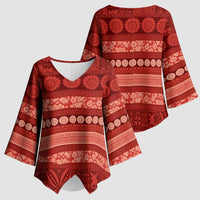 Fiji Marau na Kerisimasi Kimono Sleeve Blouse Red Tapa Masi Inspired Christmas LT9 - Polynesian Pride