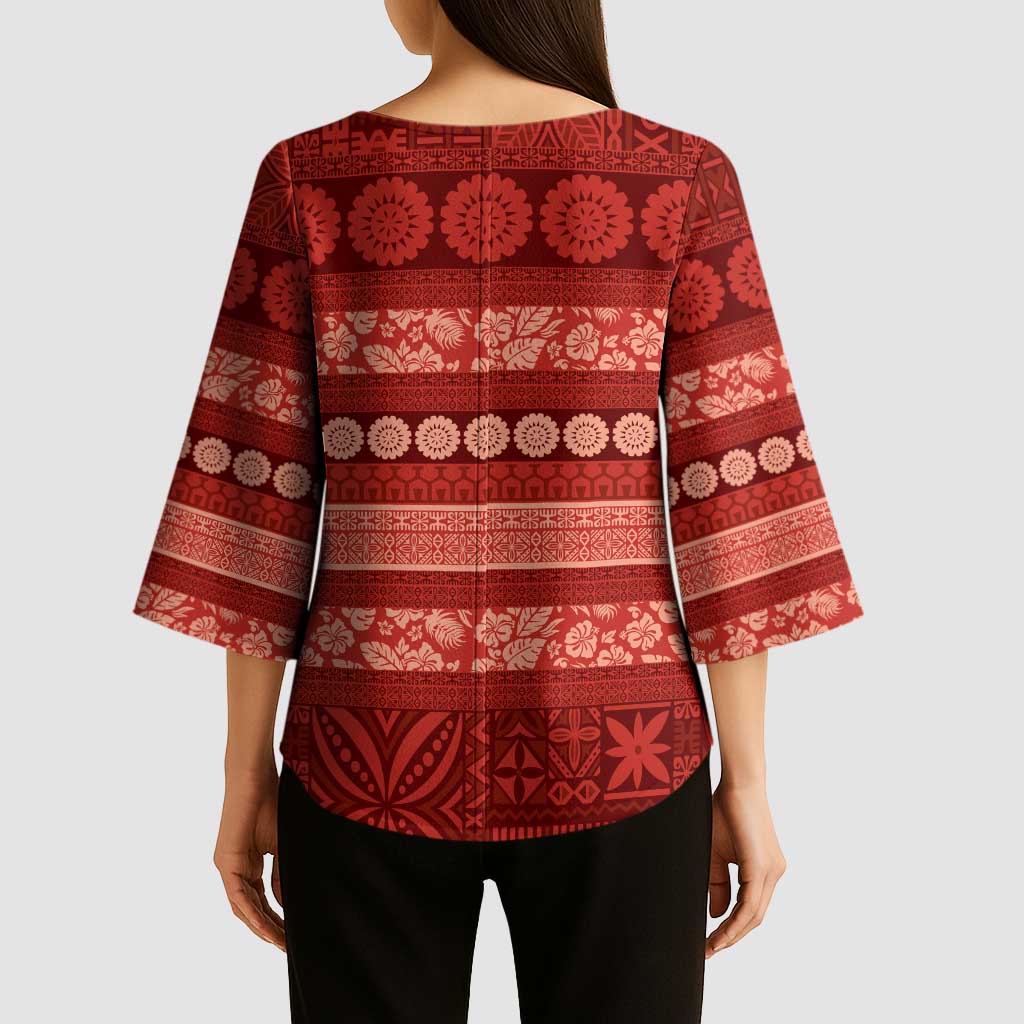 Fiji Marau na Kerisimasi Kimono Sleeve Blouse Red Tapa Masi Inspired Christmas LT9 - Polynesian Pride