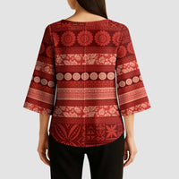 Fiji Marau na Kerisimasi Kimono Sleeve Blouse Red Tapa Masi Inspired Christmas LT9 - Polynesian Pride