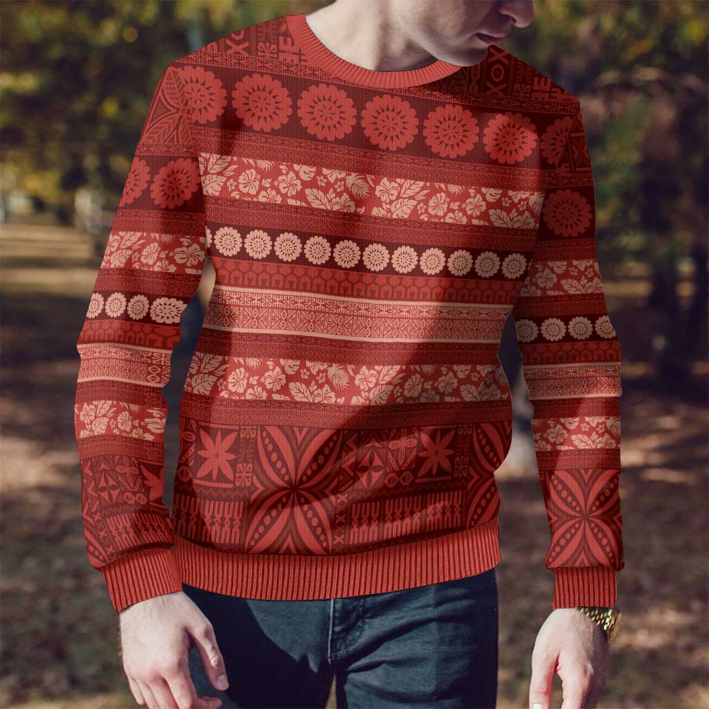 Fiji Marau na Kerisimasi Ugly Christmas Sweater Red Tapa Masi Inspired Christmas - Polynesian Pride