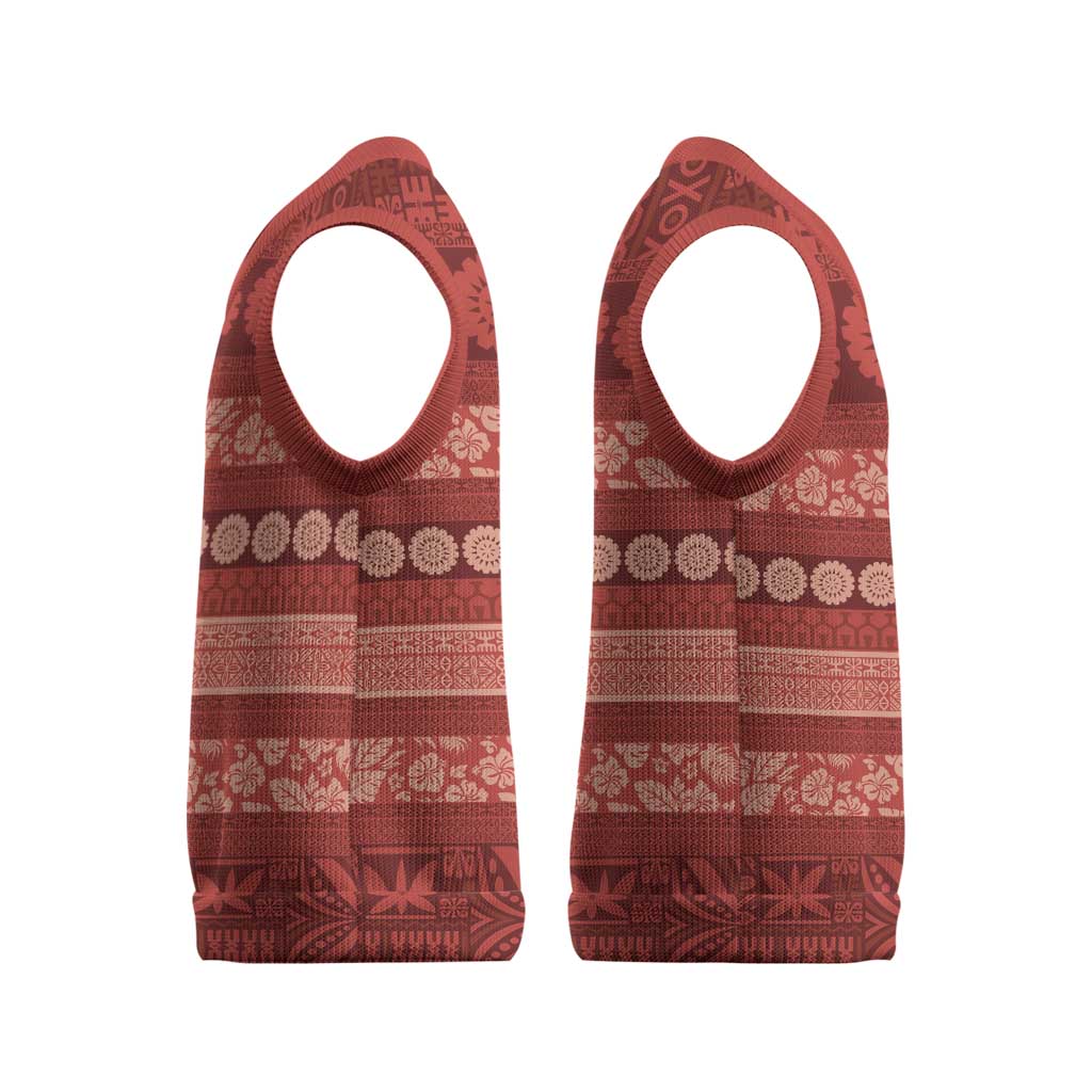 Fiji Marau na Kerisimasi Christmas Knitted V-Neck Vest Red Tapa Masi Inspired Christmas LT9 - Polynesian Pride