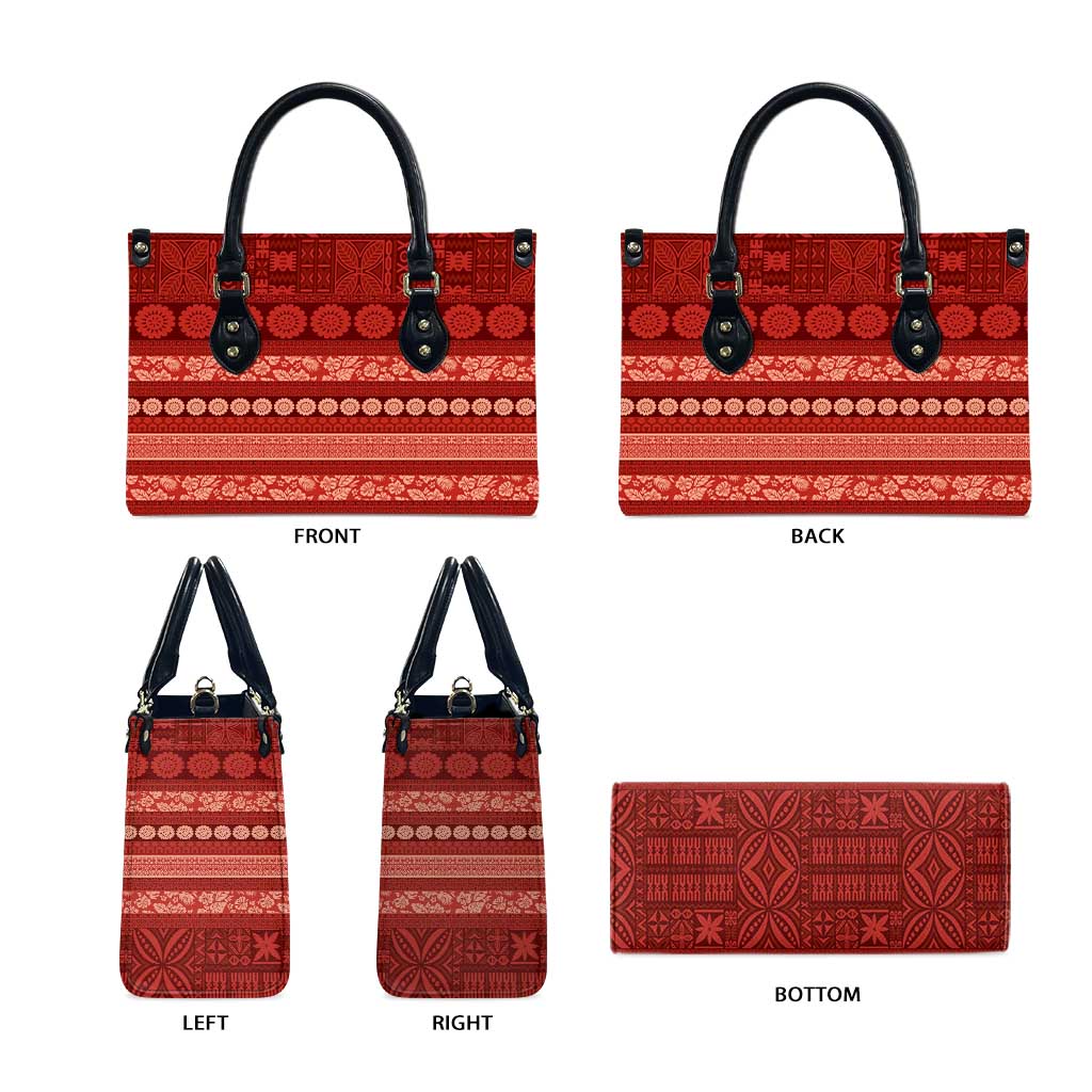 Fiji Marau na Kerisimasi Leather Bag Red Tapa Masi Inspired Christmas - Polynesian Pride