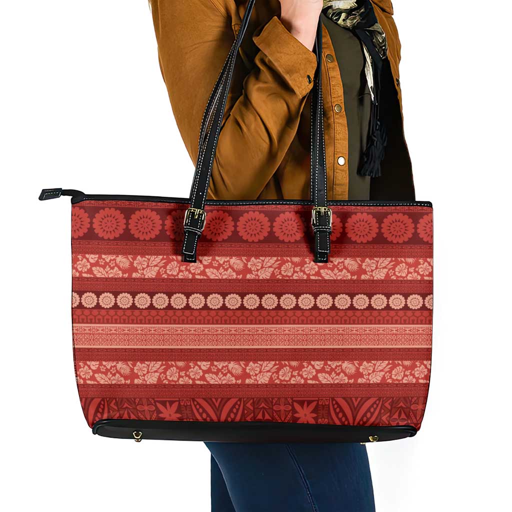 Fiji Marau na Kerisimasi Leather Tote Bag Red Tapa Masi Inspired Christmas LT9 - Polynesian Pride