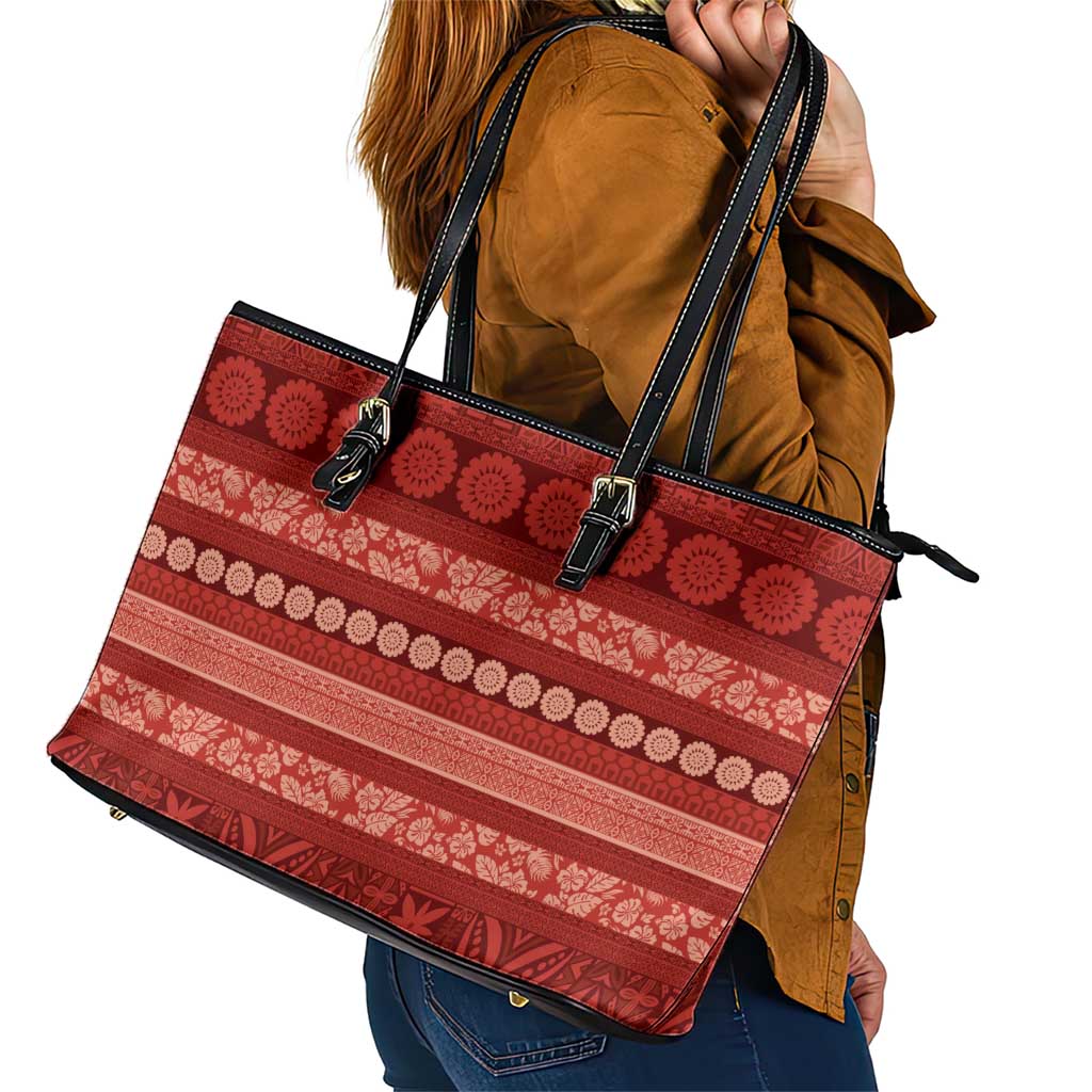 Fiji Marau na Kerisimasi Leather Tote Bag Red Tapa Masi Inspired Christmas LT9 - Polynesian Pride