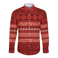 Fiji Marau na Kerisimasi Long Sleeve Button Shirt Red Tapa Masi Inspired Christmas LT9 Unisex Red - Polynesian Pride