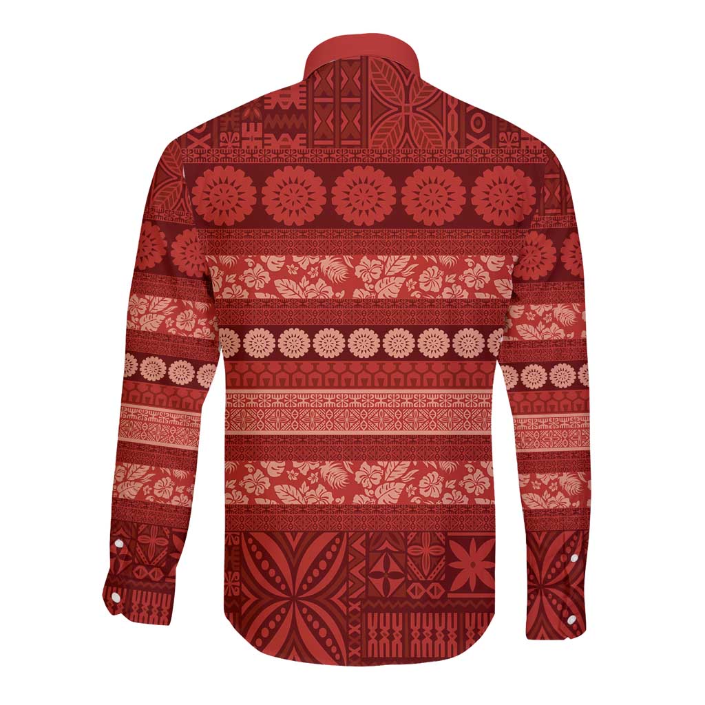 Fiji Marau na Kerisimasi Long Sleeve Button Shirt Red Tapa Masi Inspired Christmas LT9 - Polynesian Pride