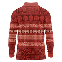 Fiji Marau na Kerisimasi Long Sleeve Polo Shirt Red Tapa Masi Inspired Christmas LT9 - Polynesian Pride