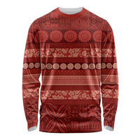 Fiji Marau na Kerisimasi Long Sleeve Shirt Red Tapa Masi Inspired Christmas LT9 Unisex Red - Polynesian Pride