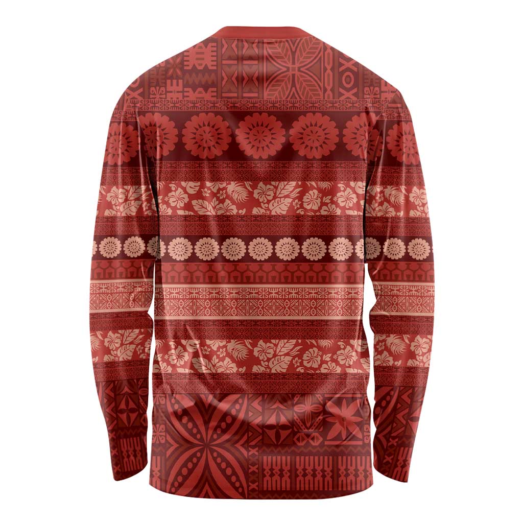 Fiji Marau na Kerisimasi Long Sleeve Shirt Red Tapa Masi Inspired Christmas LT9 - Polynesian Pride