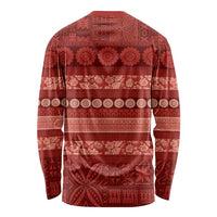 Fiji Marau na Kerisimasi Long Sleeve Shirt Red Tapa Masi Inspired Christmas LT9 - Polynesian Pride