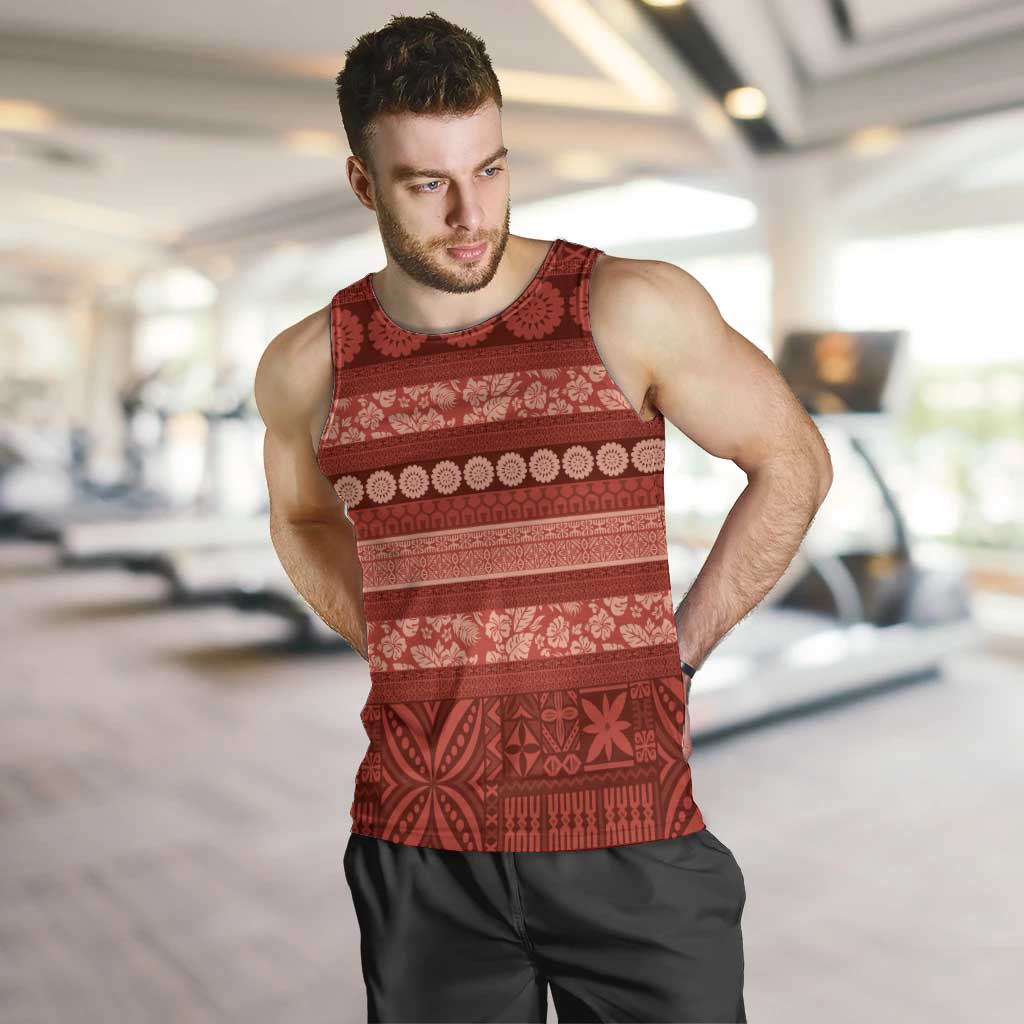 Fiji Marau na Kerisimasi Men Tank Top Red Tapa Masi Inspired Christmas LT9 Red - Polynesian Pride