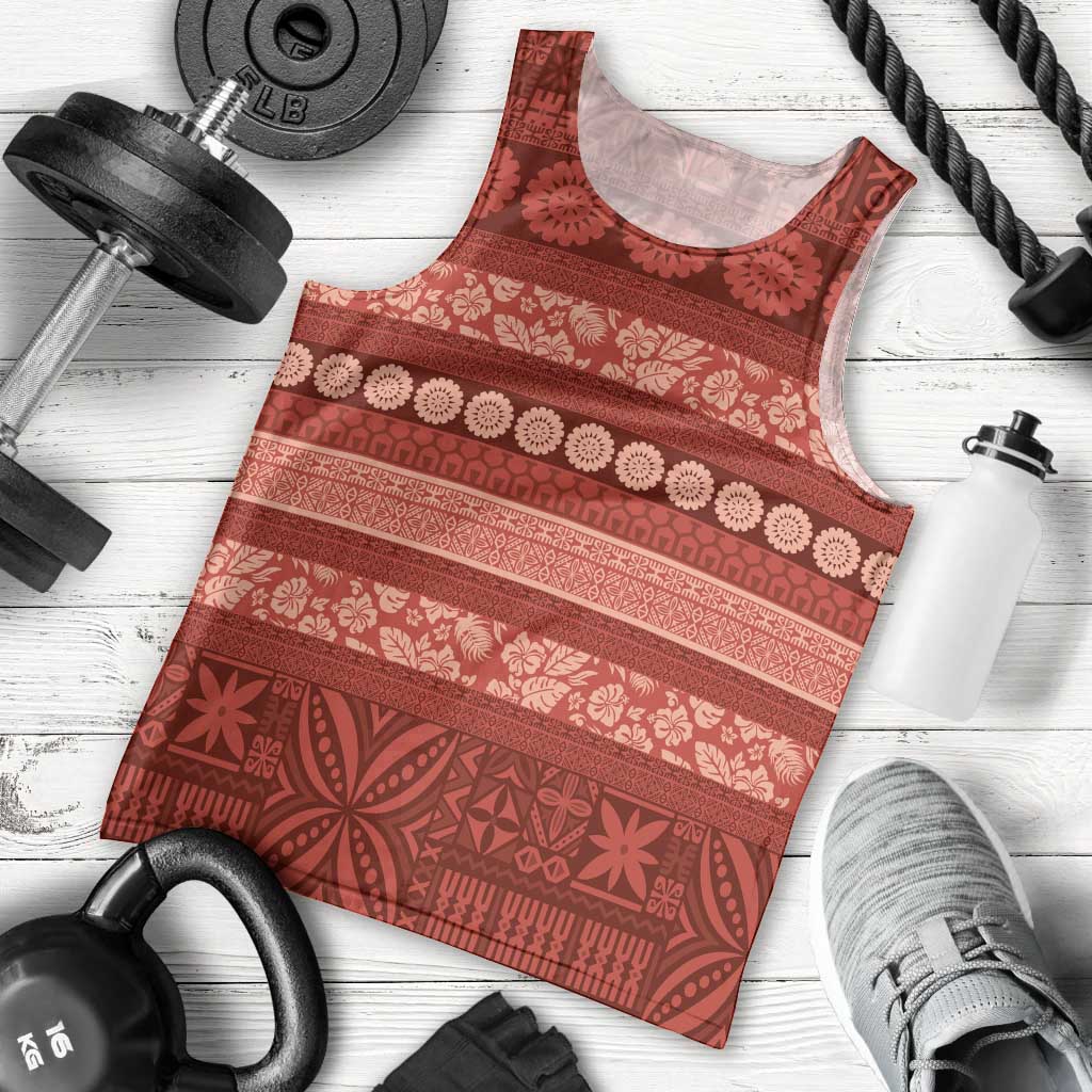 Fiji Marau na Kerisimasi Men Tank Top Red Tapa Masi Inspired Christmas LT9 - Polynesian Pride