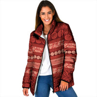 Fiji Marau na Kerisimasi Padded Jacket Red Tapa Masi Inspired Christmas LT9 Women Red - Polynesian Pride