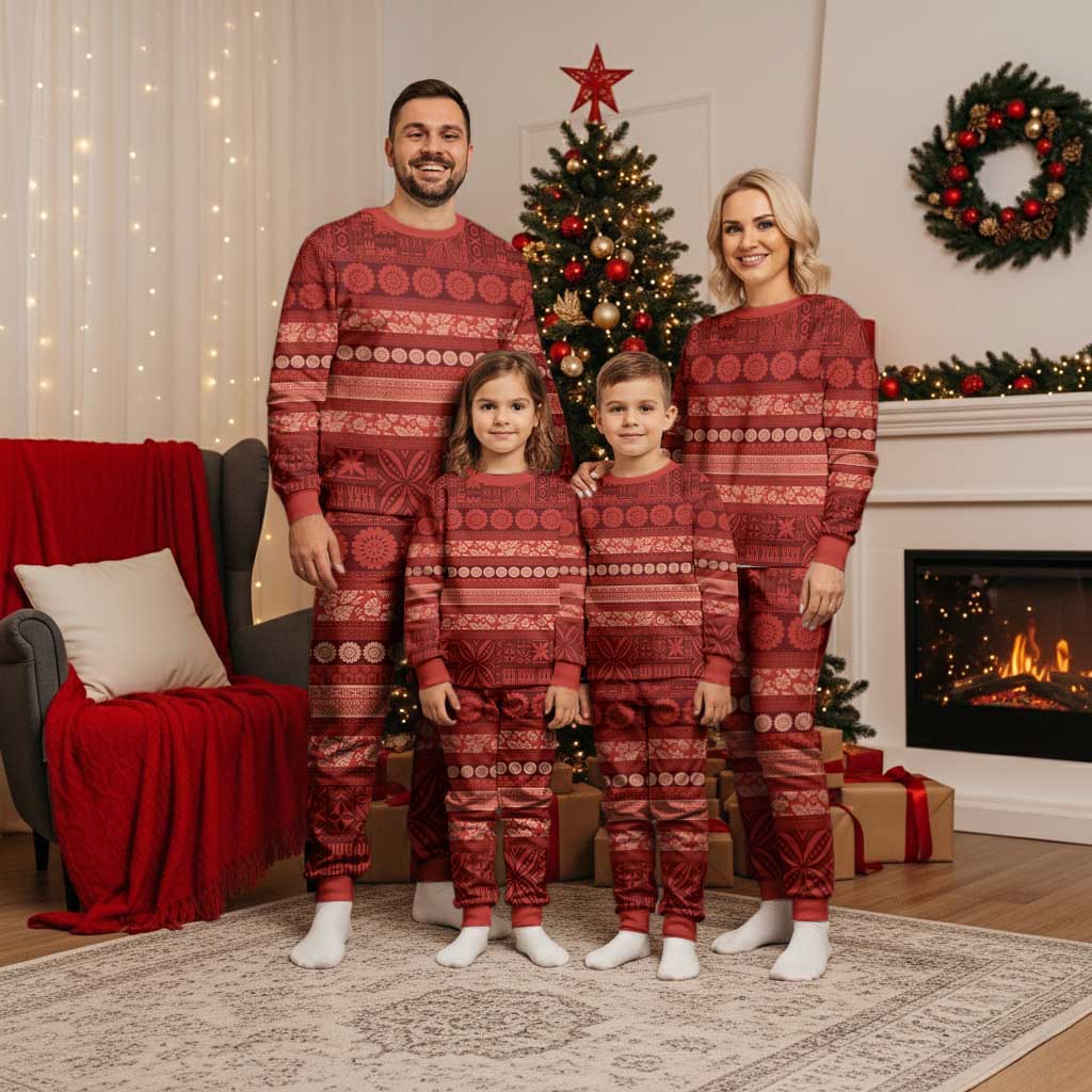 Fiji Marau na Kerisimasi Christmas Pajama Set Red Tapa Masi Inspired Christmas LT9 - Polynesian Pride