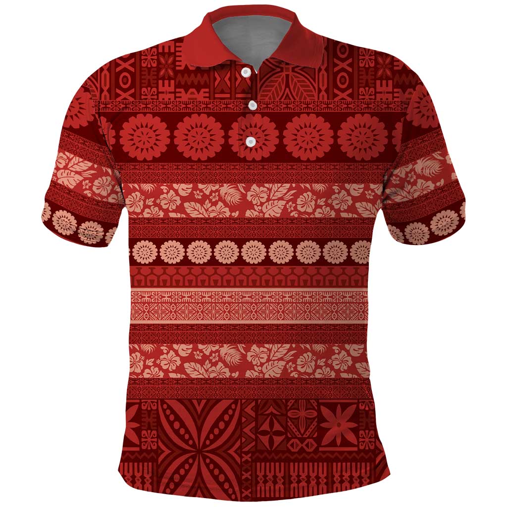 Fiji Marau na Kerisimasi Polo Shirt Red Tapa Masi Inspired Christmas LT9 Red - Polynesian Pride