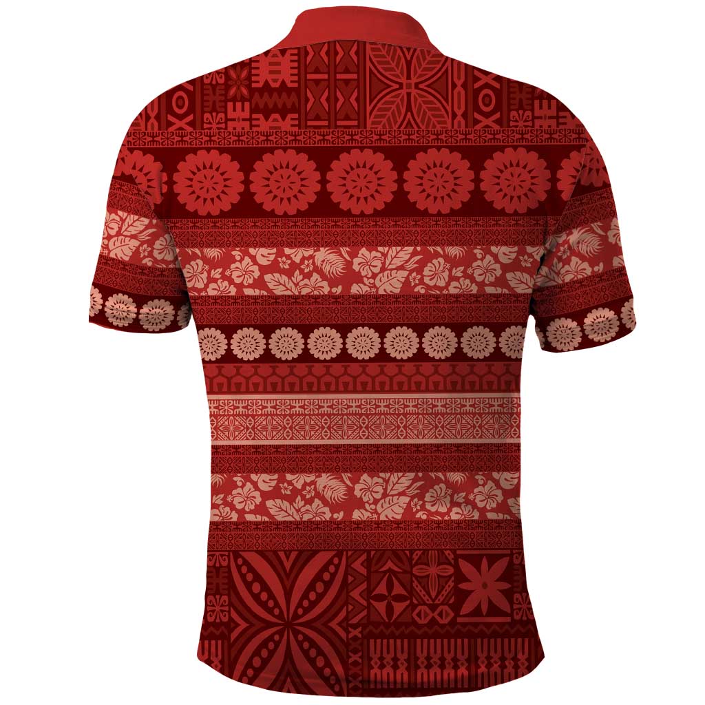 Fiji Marau na Kerisimasi Polo Shirt Red Tapa Masi Inspired Christmas LT9 - Polynesian Pride