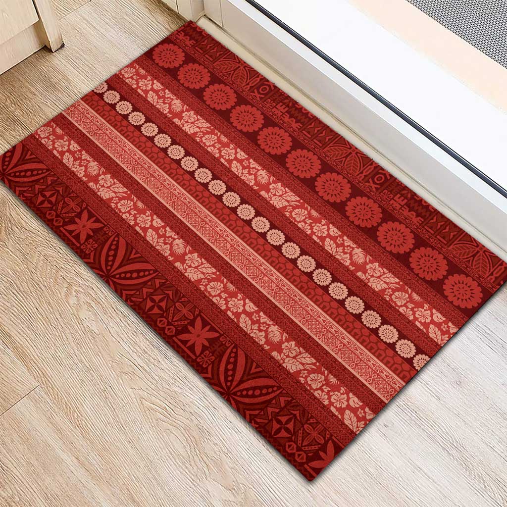 Fiji Marau na Kerisimasi Rubber Doormat Red Tapa Masi Inspired Christmas LT9 - Polynesian Pride