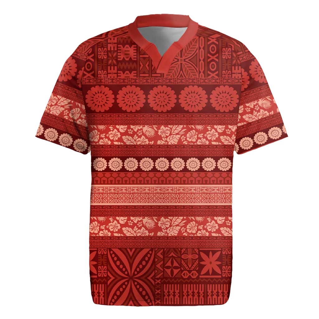 Fiji Marau na Kerisimasi Rugby Jersey Red Tapa Masi Inspired Christmas LT9 Red - Polynesian Pride