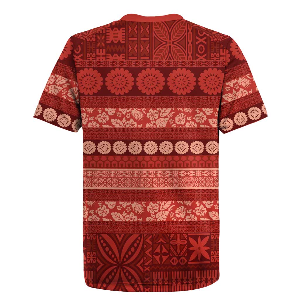 Fiji Marau na Kerisimasi Rugby Jersey Red Tapa Masi Inspired Christmas LT9 - Polynesian Pride