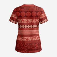 Fiji Marau na Kerisimasi Scrub Top Red Tapa Masi Inspired Christmas LT9 - Polynesian Pride