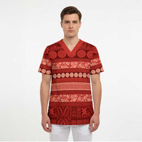 Fiji Marau na Kerisimasi Scrub Top Red Tapa Masi Inspired Christmas LT9 - Polynesian Pride