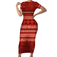 Fiji Marau na Kerisimasi Short Sleeve Bodycon Dress Red Tapa Masi Inspired Christmas - Polynesian Pride
