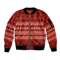 Fiji Marau na Kerisimasi Sleeve Zip Bomber Jacket Red Tapa Masi Inspired Christmas LT9 Unisex Red - Polynesian Pride