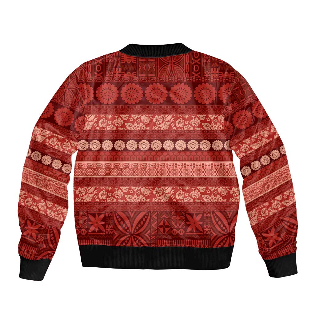 Fiji Marau na Kerisimasi Sleeve Zip Bomber Jacket Red Tapa Masi Inspired Christmas LT9 - Polynesian Pride