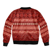 Fiji Marau na Kerisimasi Sleeve Zip Bomber Jacket Red Tapa Masi Inspired Christmas LT9 - Polynesian Pride